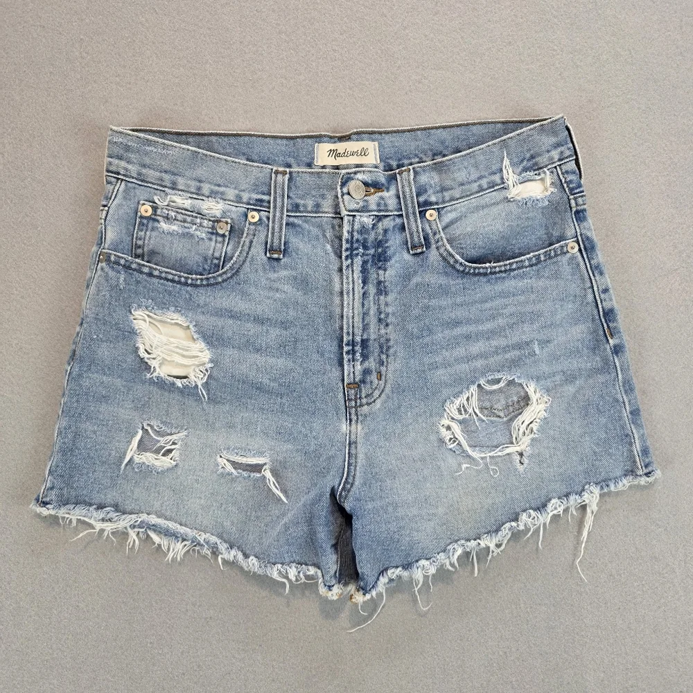 Madewell Perfect Jean Short Distressed Denim Jean Shorts Mid Wash‎ Fray Hem 27